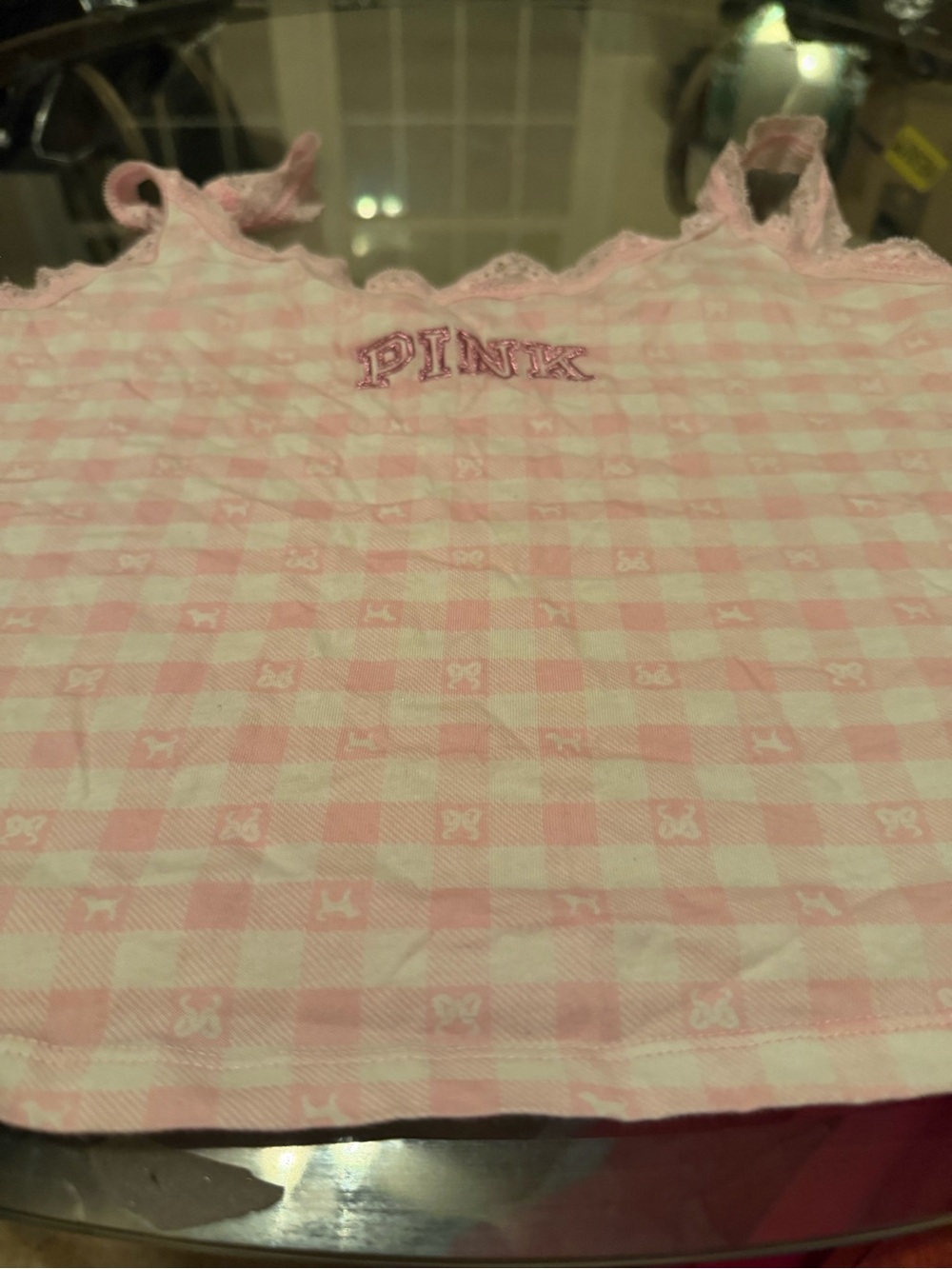 Loveshackfancy x PINK Victoria's Secret Pink Gingham Lace-Trim Camisole